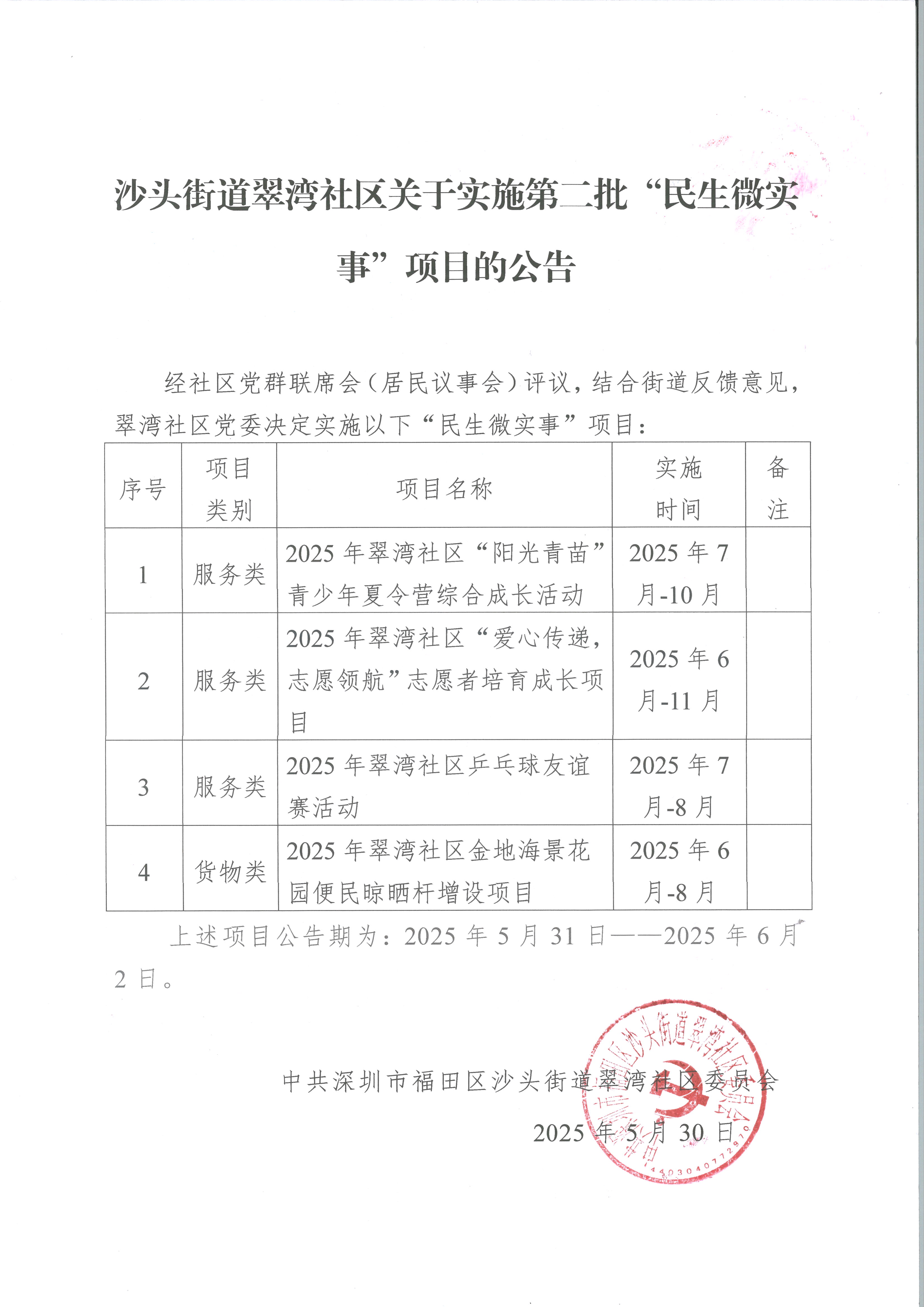 沙头街道翠湾社区关于实施第二批“民生微实事”项目的公告.jpg
